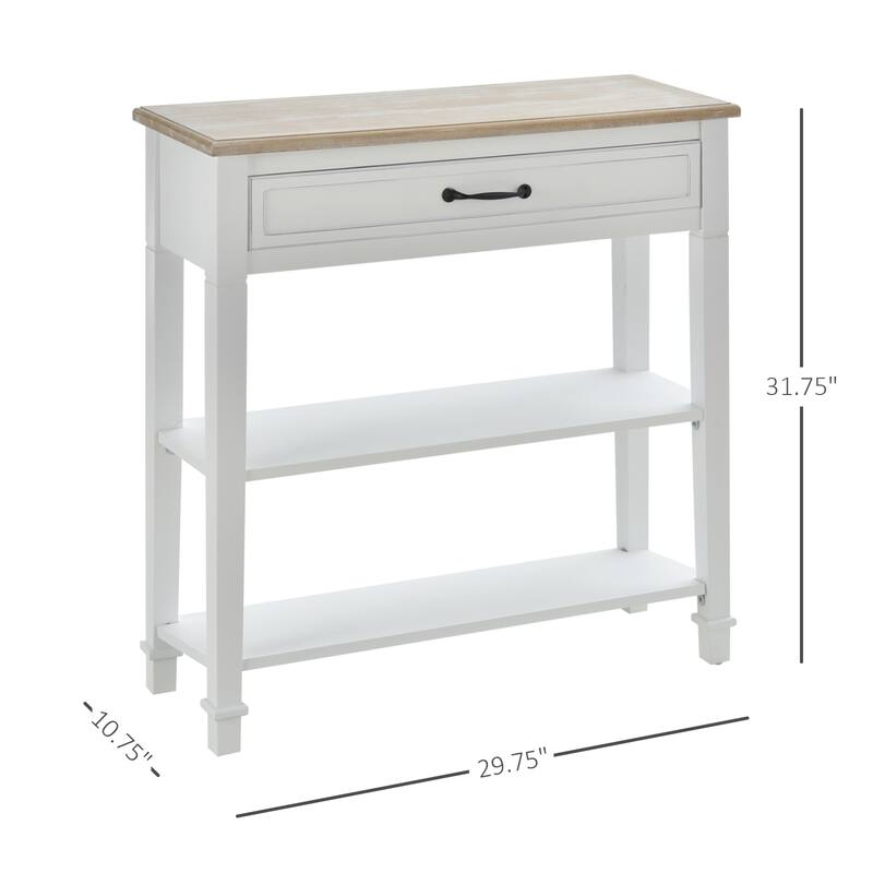 Rustic Wood Console Table with Pull-Out Drawer and Open Shelves for Foyer or Living Room - 29.75" L x 10.75" W x 31.75" H