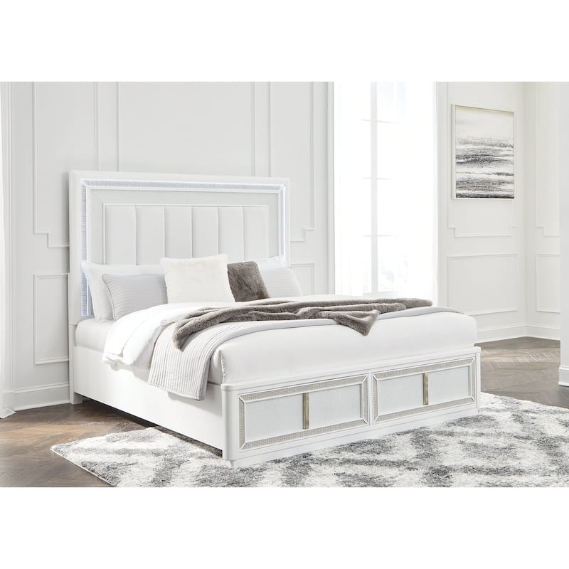Signature Design by Ashley Chalanna White California King Upholstered Platform Storage Bed