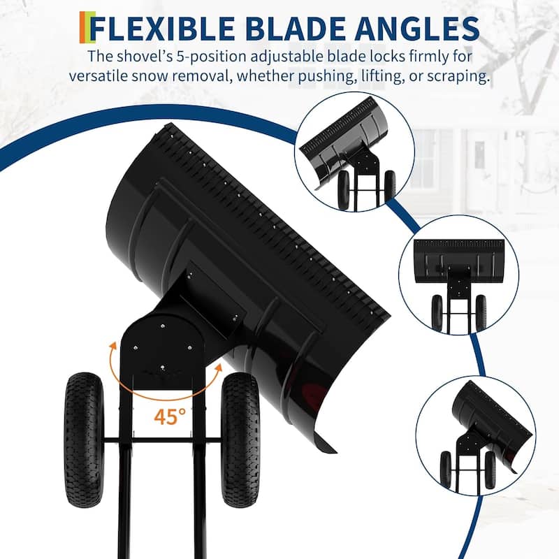 Double Rod Snow Shovel Pusher, with Wheels