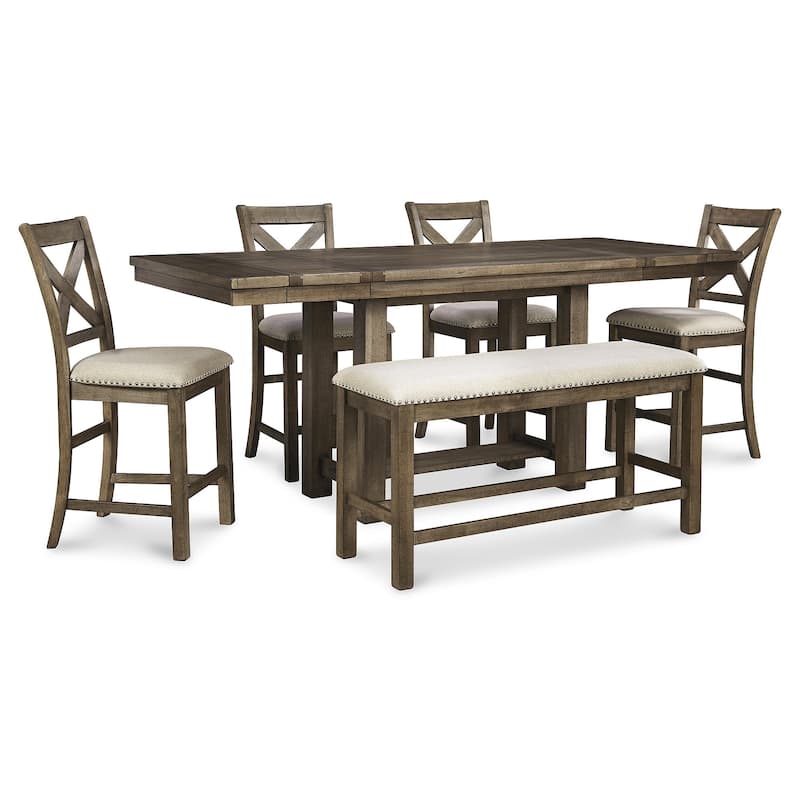 Signature Design by Ashley Moriville Grayish Brown 6-Piece Counter Height Dining Package