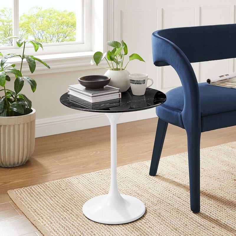 Lippa 20" Round Artificial Marble Side Table - White Black