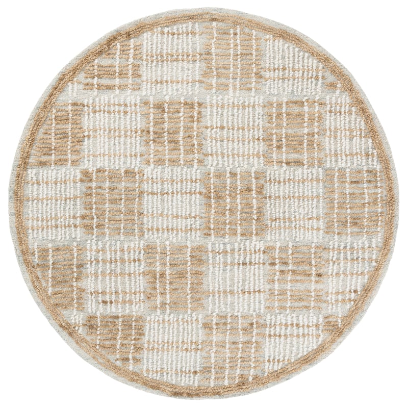 SAFAVIEH Handmade Abstract Anoek Checkered Wool Rug - 6' Round - Sage/Taupe
