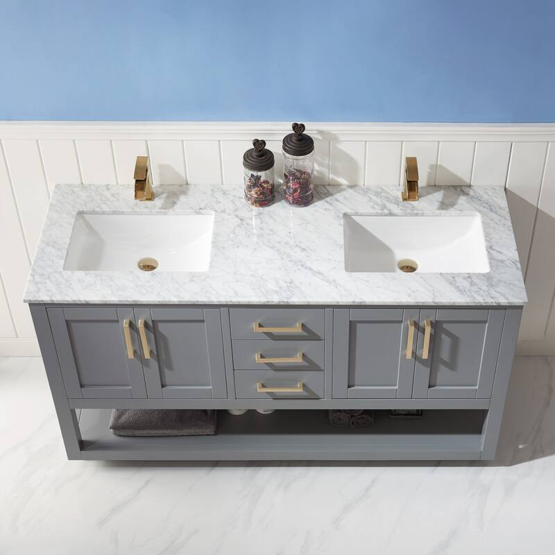 Altair Remi Double Bathroom Vanity Set Carrara White Marble Top
