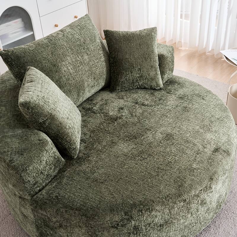 Oversized Swivel Accent Chair, Chenille Round Chairs Upholstered Swivel Chair, Single Sofa Armchair, Sleeper Chair