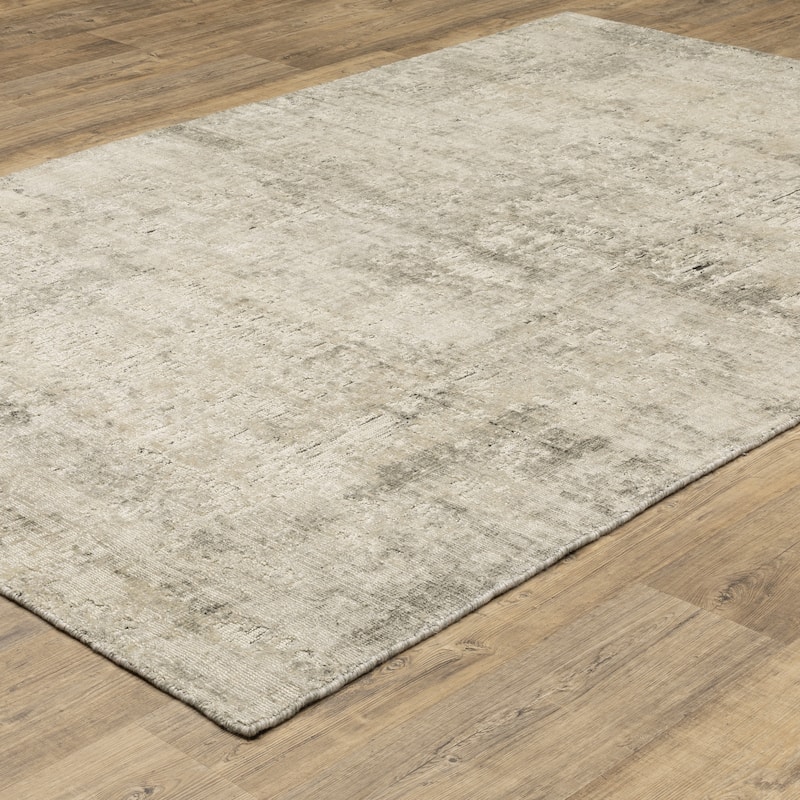 Somerset Textured Abstract Beige/ Charcoal Hand-made Wood Blend Area Rug