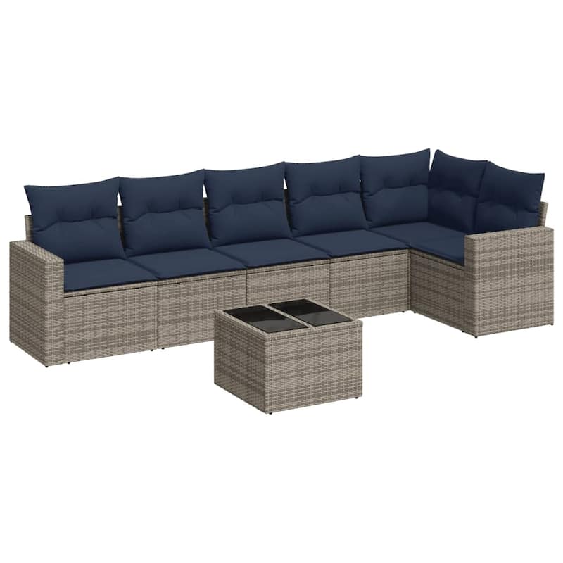 vidaXL Patio Sofa Set with Cushions Outdoor Conversation Furniture Poly Rattan - 25.8" x 24.4" x 27.2"