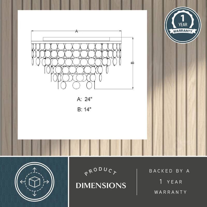 Elsa 24-in W Satin Nickel Capiz Shell Coastal Flush Mount Ceiling Light Fixture - 24-in W x 14-in H x 24-in D