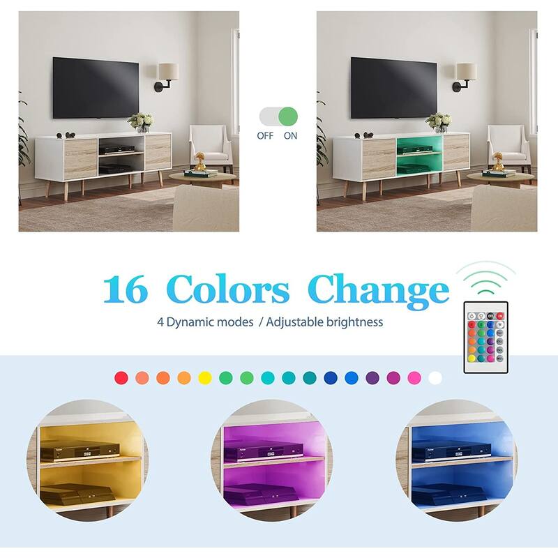 TV Stand for 60 inch TV Entertainment Center,White & Oak-53 inch