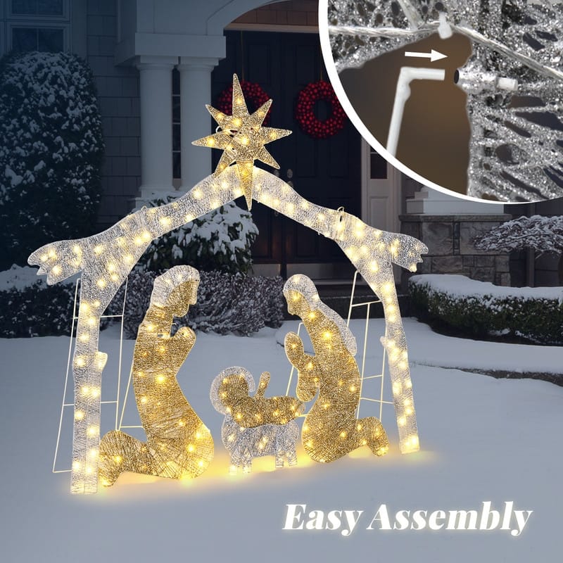 6ft Brown Roof LED Lights Nativity Scene Garden Jesus Decoration