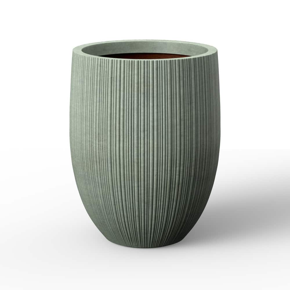Concrete Round Fluted Planter Pot Barrel-Style with Drainage Holes