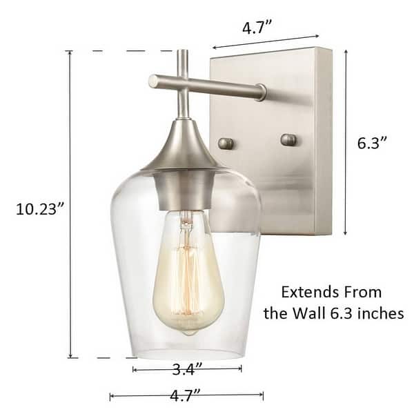 dimension image slide 2 of 3, Angers Modern Simplicity 1-Light Clear Glass Wall Sconce Industrial Bathroom Vanity Lighting