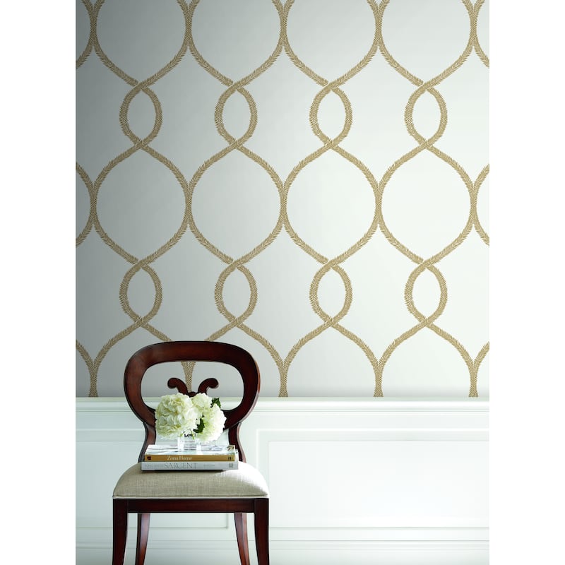 Moreno, Laurel Leaf Ogee Wallpaper, 27 in x 27 ft = 60.75 sq ft, Wallpaper Roll