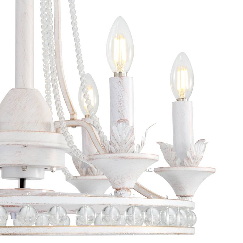 22-Inch Distressed White 7-Blade Crystal Chandelier Ceiling Fan with Light and Remote