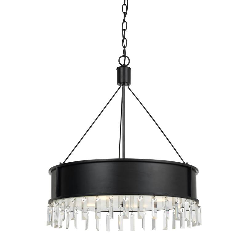 4 Light Round Black Metal Chandelier with Hanging Crystal Accents for Dining Room or Bedroom Ceiling Lighting - 28