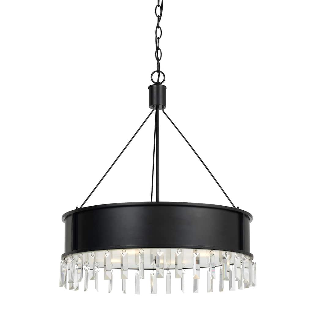 4 Light Round Black Metal Chandelier with Hanging Crystal Accents for Dining Room or Bedroom Ceiling Lighting - 28