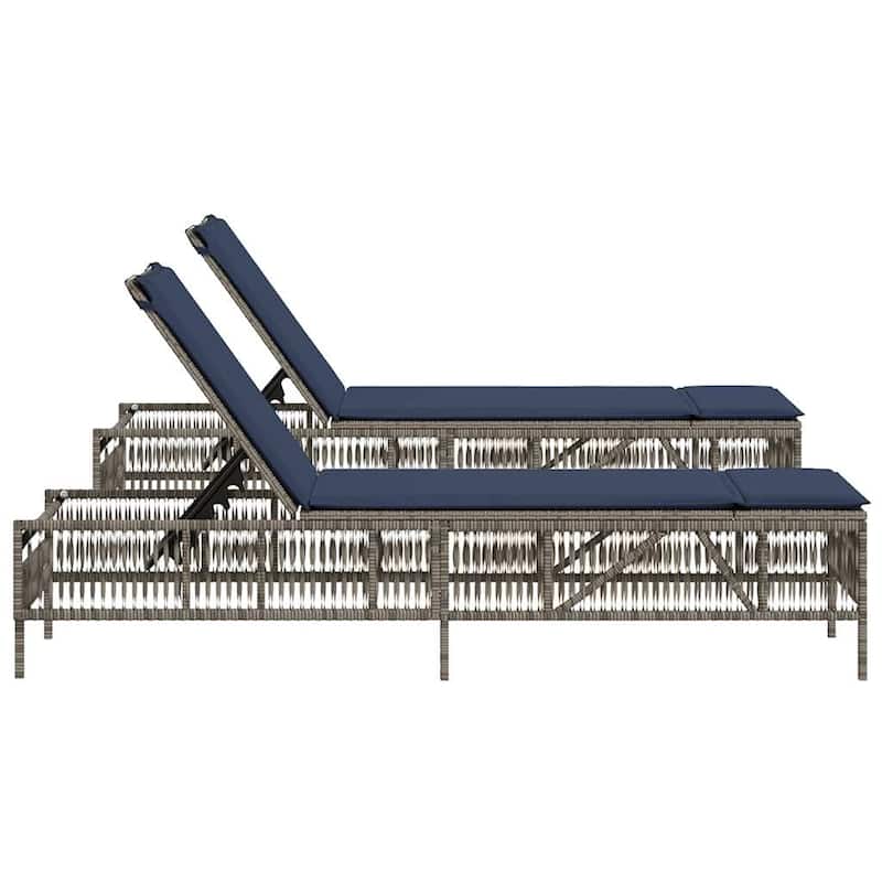 vidaXL Sun Loungers with Cushions Outdoor Chaise Lounge 2 Pcs Poly Rattan