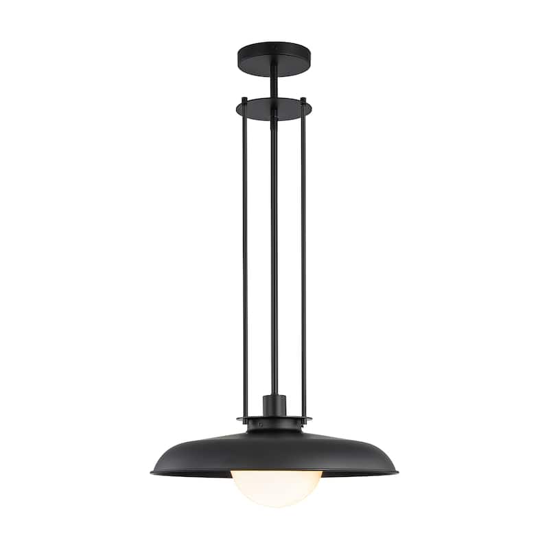 1-Light Modern Industrial Black Dome Pendant Island Light with Frosted Opal Glass Globe Shade
