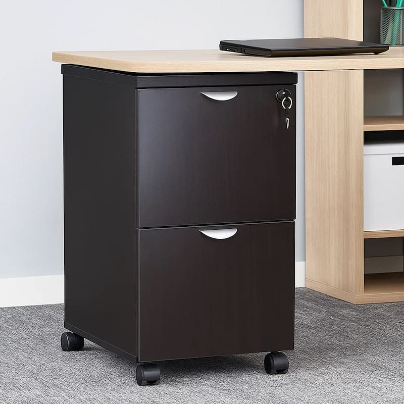 Kery 2 Drawer Mobile Pedestal File Cabinet with Lock, Mocha Brown