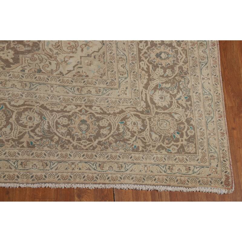 Traditional Pink Mashad Persian Vintage Area Rug Handmade Wool Carpet - 9'7" x 12'8"
