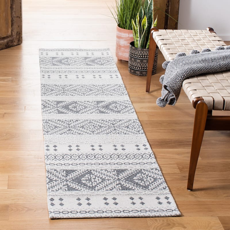 SAFAVIEH Augustine Tutku Contemporary Cotton Rug - 2' x 8' Runner - Anthracite/Cream