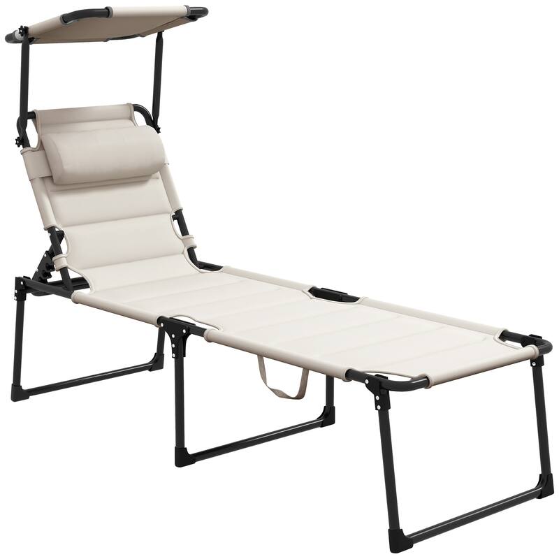 Outsunny Outdoor Chaise, Adjustable Folding Chaise Lounge with 4-position Backrest, Sun Roof, Head Pillow