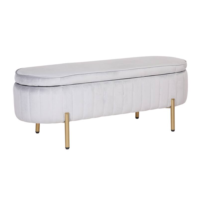 Porthos Home Vrai Storage Ottoman Bench, Velvet and Gold Legs - Grey