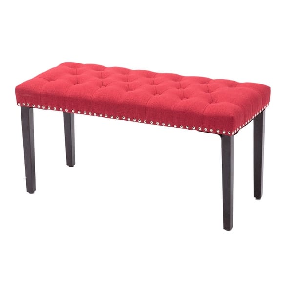 slide 2 of 3, Cabara Tufted Fabric Bench (Red)
