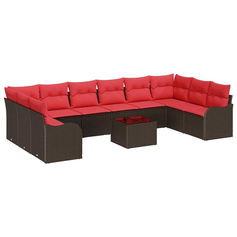 vidaXL 10/11 Garden Sofa Set with Cushions Black/Brown/Grey Poly Rattan - 135.4 x 69.9 x 27.2
