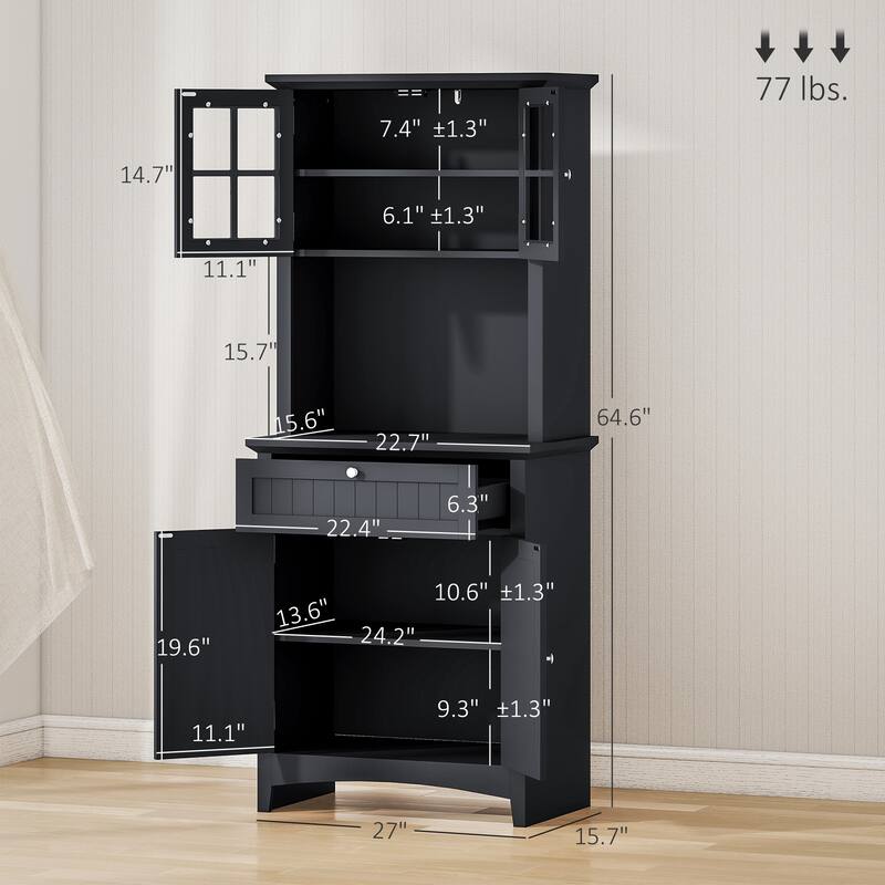 Modern Storage Cabinet with Drawer Adjustable Shelves Anti Tipping Durable MDF for Kitchen and Home - 27" W x 15.75" D x 64.5" H