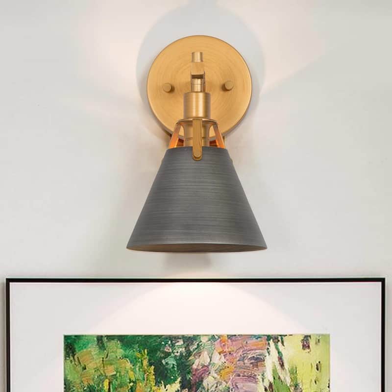 Coney Modern 2-Pack Gold Bathroom Vanity Light Transitional Brushed Metal Wall Sconces - 6.1'' L x 7.5'' W x 10.2'' H