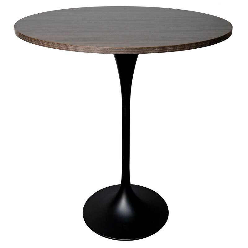 LeisureMod Verve 36" Bar Height Dining Table with MDF Round Top in Black Marbleized - Dark Walnut