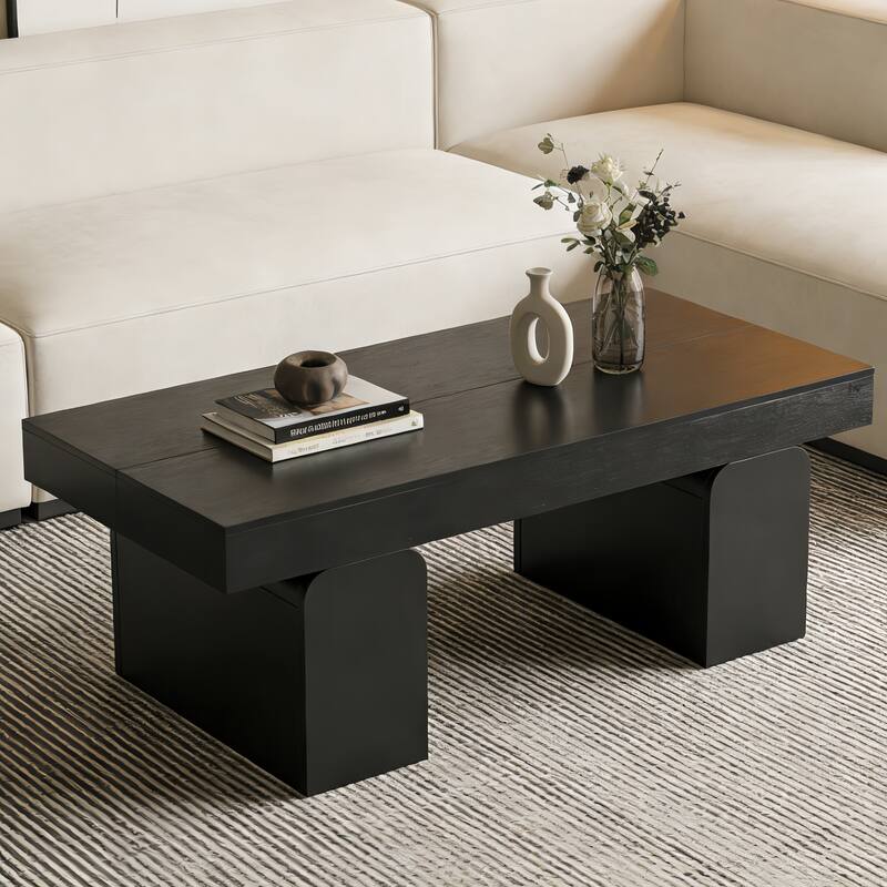 55.11" Double Pedestal Wood Coffee Table, Rectangular - Black
