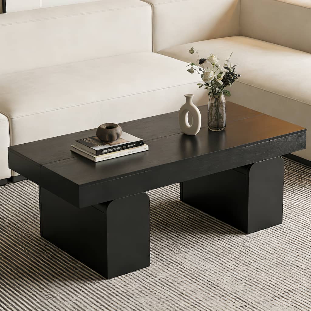 55.11" Double Pedestal Wood Coffee Table, Rectangular