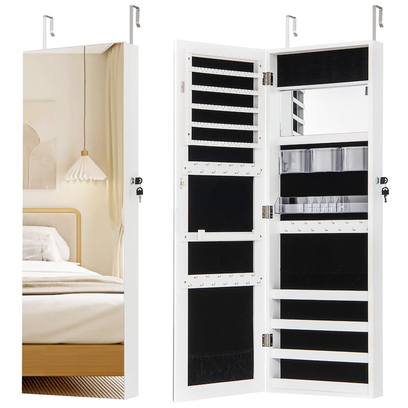 Gymax 43.5'' Jewelry Mirror Cabinet w/ Full-length Mirror & Interior