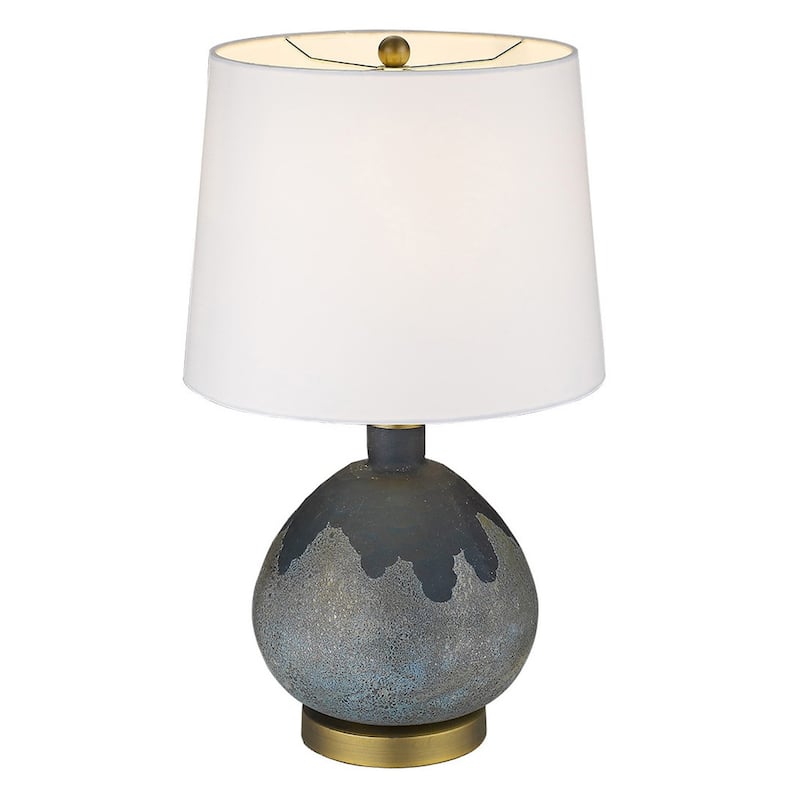Contemporary Teal Blue Concrete Gourd Table Lamp with Empire Shade - 13" x 13" x 22.25"