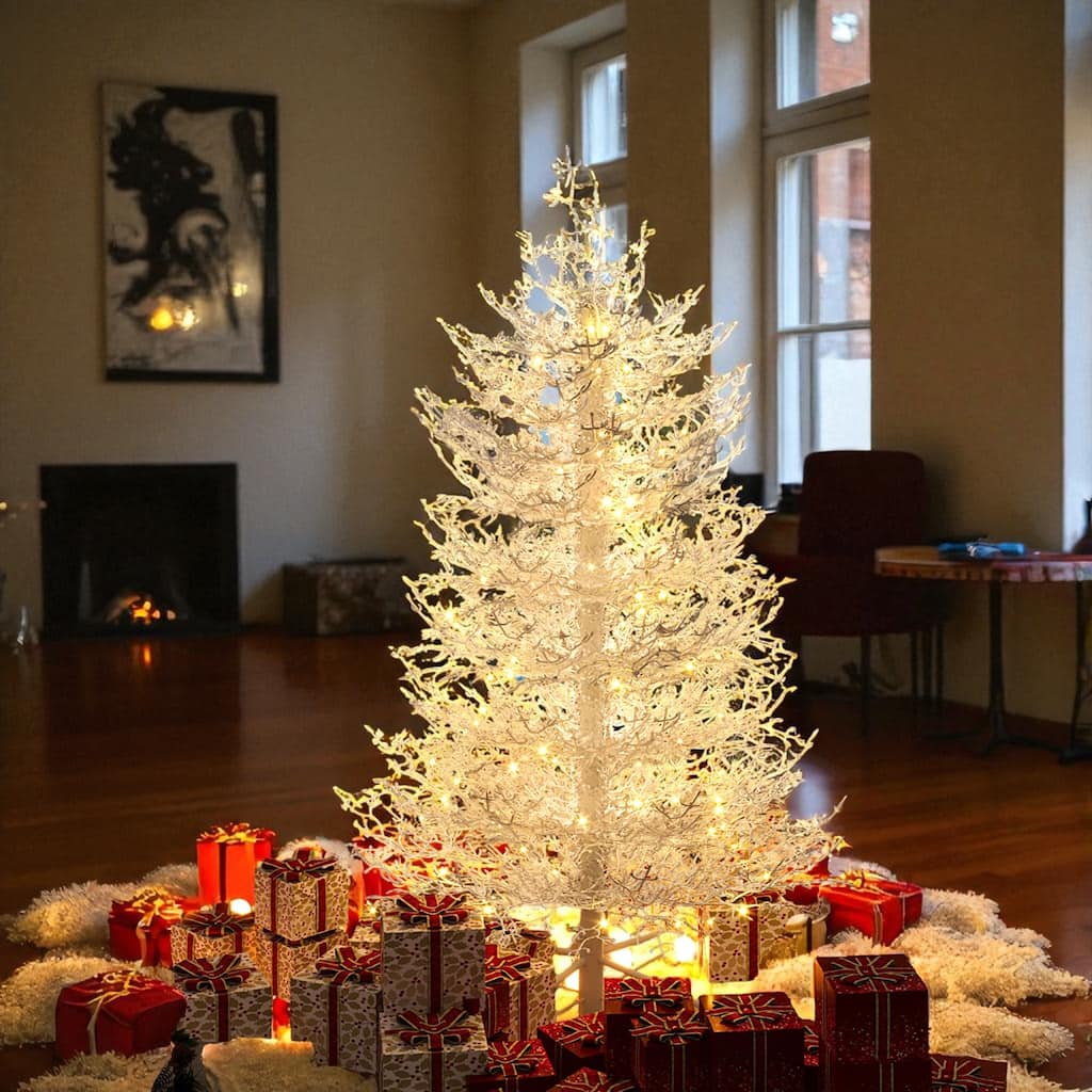 Pre-Lit Aspen Fir Artificial Christmas Tree, 4FT/6FT Hinged Snow Flocked Coral Style with 230/420 LED Lights