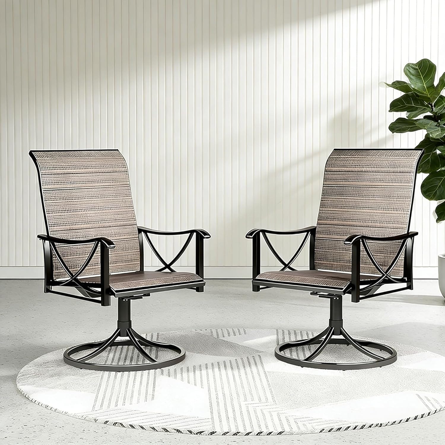 Kullavik Textilene Patio Swivel Dining Chairs Set, Ergonomic Rotating Dining Chairs