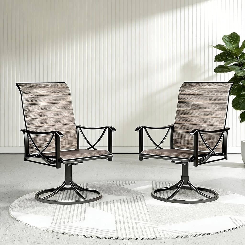 Kullavik Textilene Patio Swivel Dining Chairs Set, Ergonomic Rotating Dining Chairs