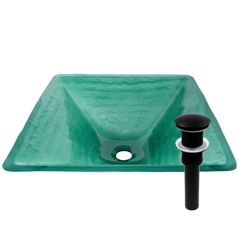 Miseno Square 18-1/4" Tempered Glass Vessel Bathroom Sink - Flat Black Drain