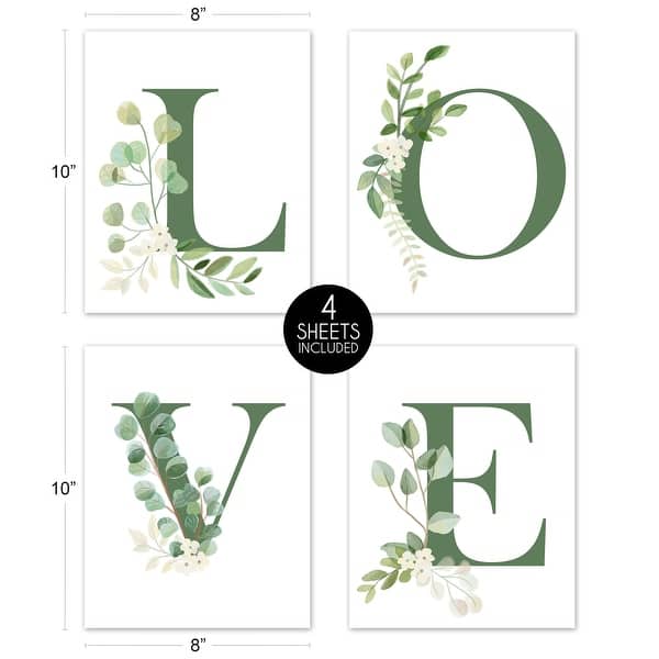 Tropical Leaf Collection Wall Decor Art Prints (Set of 4) - Green White Boho Watercolor Floral Botanical Woodland Garden - LOVE