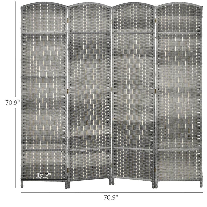 4 Panel Room Divider,6' Tall Folding Privacy Screen,Hand-Woven