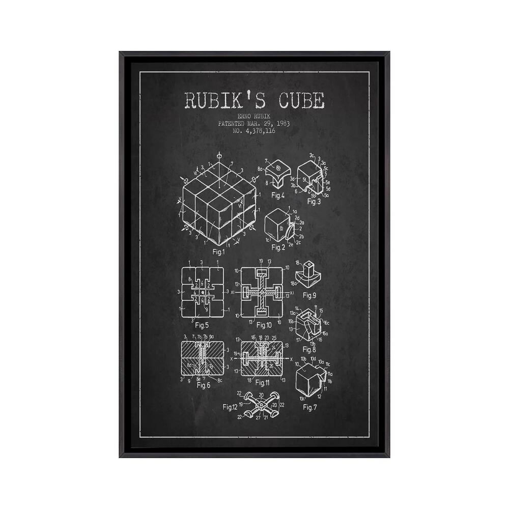 iCanvas "Rubik Dark Patent Blueprint" by Aged Pixel Framed