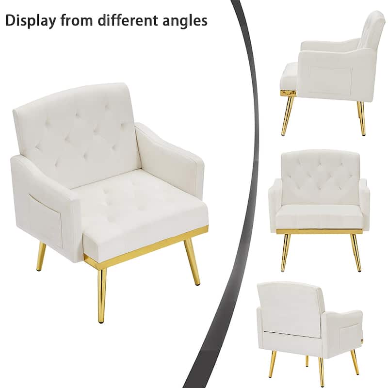 Velvet Accent Chair, Comfy Tufted Upholstered Armchair, Gold Legs - 28.7“W