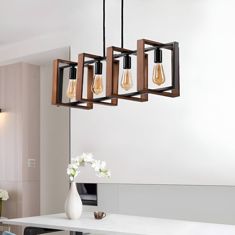4-Light Black/Brown Kitchen Island Pendant, Modern Rustic Style