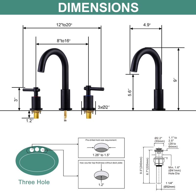 WOWOW Widespread 8 in. Double Handle Bathroom Faucet