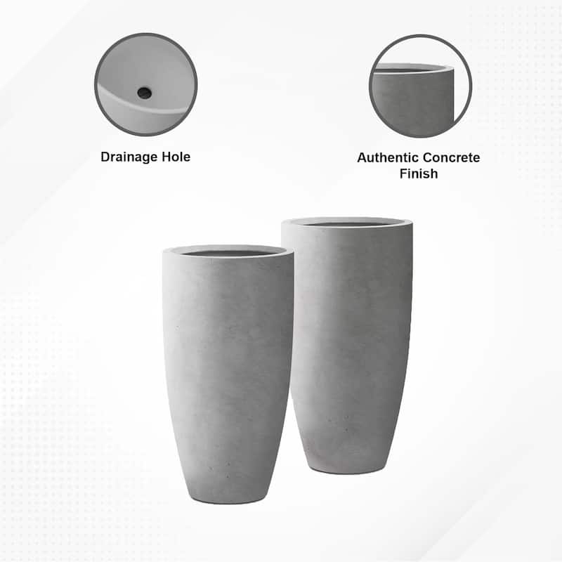 Kante 13.39 in. x 23.62 in. Round Charcoal Finish Lightweight Concrete and Fiberglass Indoor Outdoor (Set of 2)