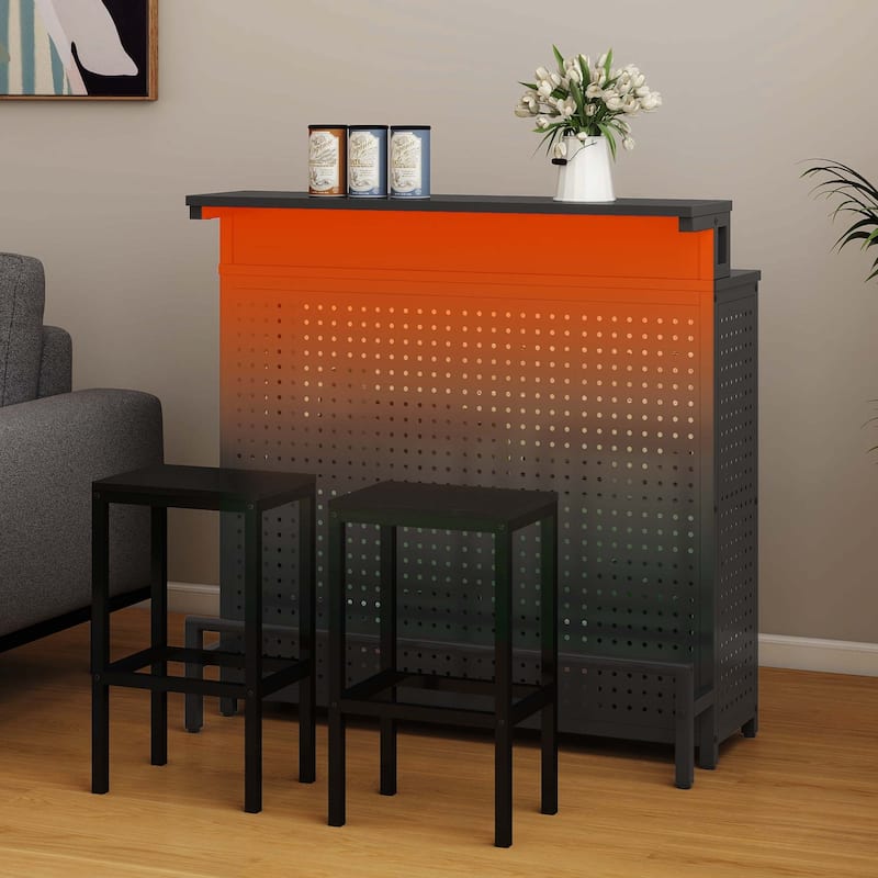 Moasis Liquor Home Bar Unit with 2-Tier Storage And LED Light