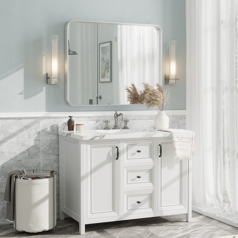 Aluminum Alloy Framed French Cleat Mounted Tempered Glass Wall Vanity Mirror