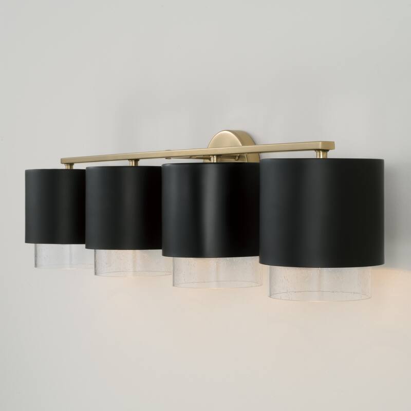 33.50"W x 8.25"H 4-Light Cylindrical Metal Vanity with Seeded Glass - N/A