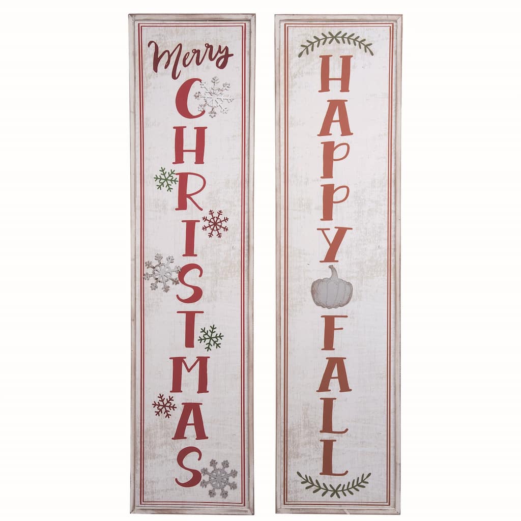 Transpac Wood 47 in. White Christmas Reversible Porch Decor